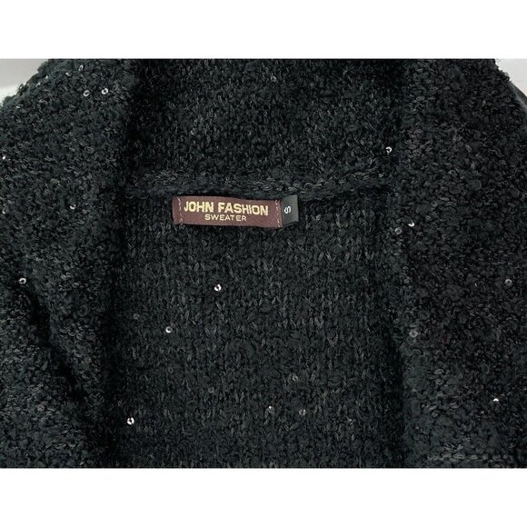 John Fashion Sz S Black Wool Sequin Boucle Asymmetrical Sweater Jacket Womens - Picture 6 of 8